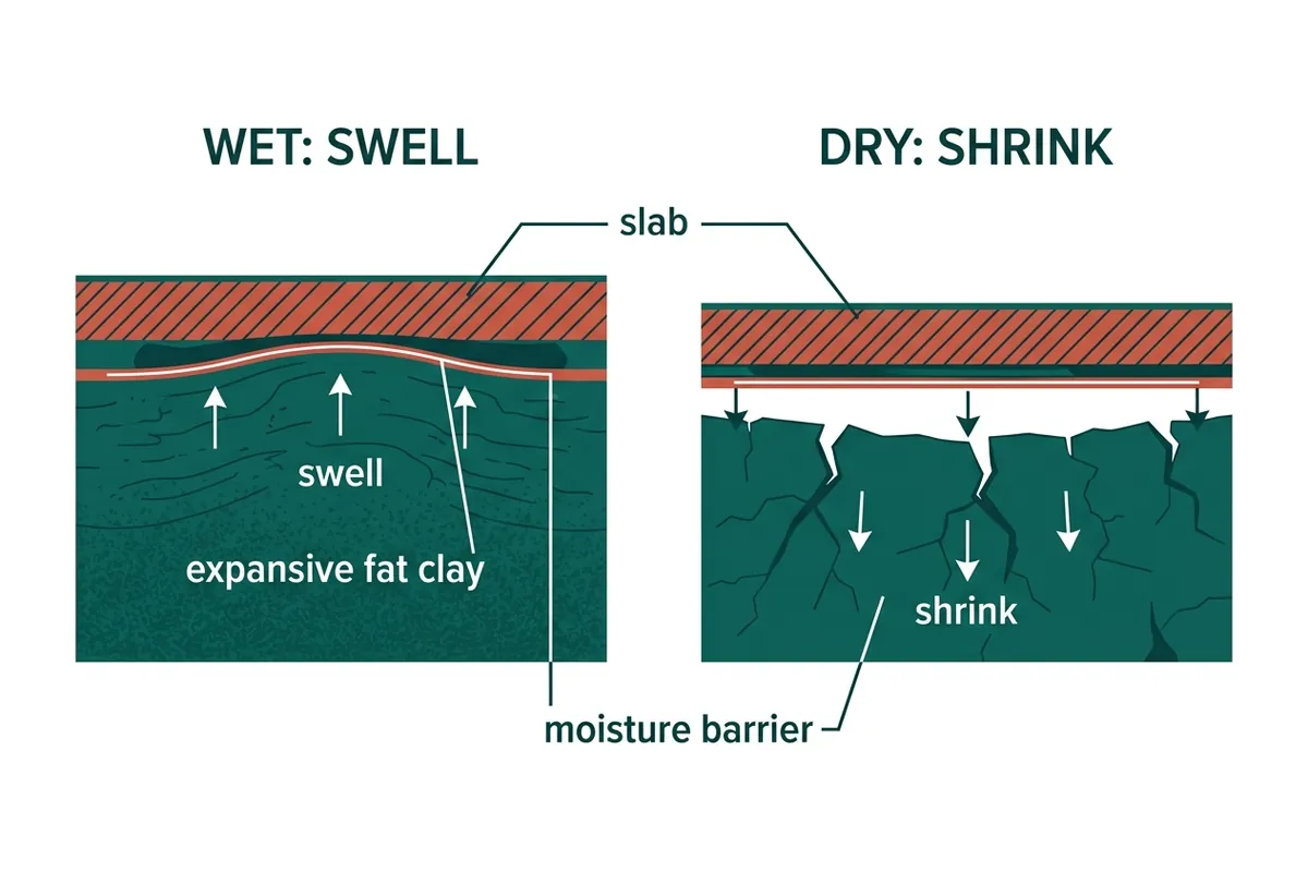 Diagram of a karst limestone void eroding beneath a Fayetteville slab foundation